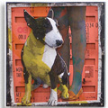 bull terrier <span> mixed media on wooden  assembled  panels</span>
